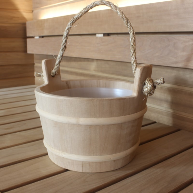 ProSaunas Lined Wood Sauna Bucket, Rope Handle, 4-Liter