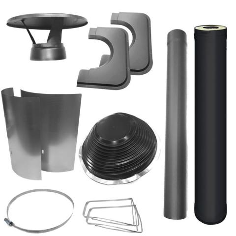 Sauna Harvia 1000500M Chimney & Assembly Kit, Barrel, Flat Roof Black